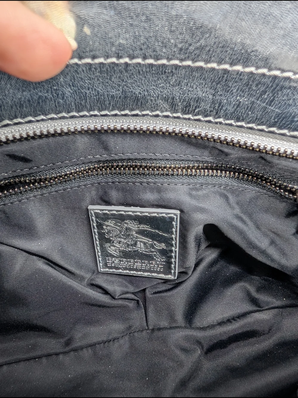 Burberry Black & Silver Plaid Tote Handbag
